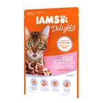 IAMS Delights Párolt Lazac Tőkehallal szószban 85g