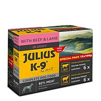 Julius K9 Beef and Lamb húsos válogatás szószban 12x100g