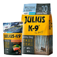 Julius K9 GF Utility Dog Hypoallergen Vaddisznó áfonya 3kg +Ajándék Lazac 340g